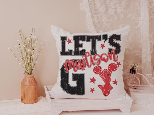 CapableByDesign personalized lets go cheer pillow with name