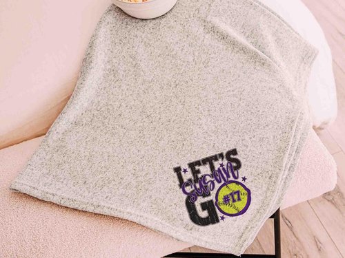 CapableByDesign personalized lets go team name and number softball blanket