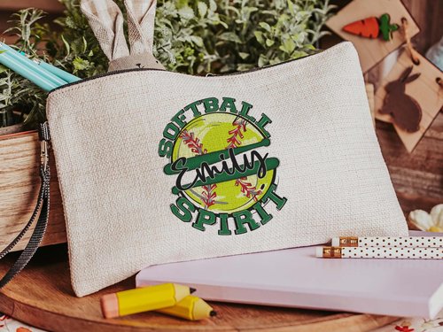 personalized back to school softball tote bag for teens, custom name tote bag for gifts, red school spirit softball gifts for girls, stadium