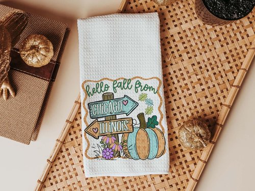 CapableByDesign Personalized hello fall from your city and state pillows and matching towels