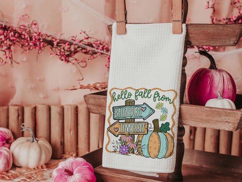 CapableByDesign Personalized hello fall from your city and state pillows and matching towels