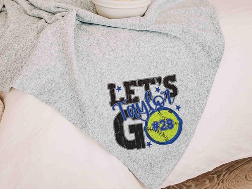 CapableByDesign personalized lets go team name and number softball blanket