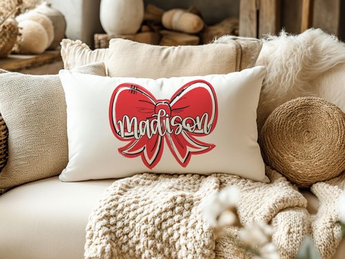 CapableByDesign personalized coquette bow throw pillows