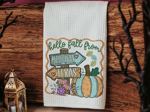 CapableByDesign Personalized hello fall from your city and state pillows and matching towels