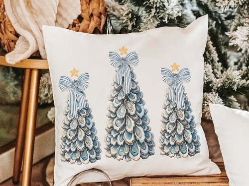 CapableByDesign oyster shell Christmas tree Christmas pillows and matching towels
