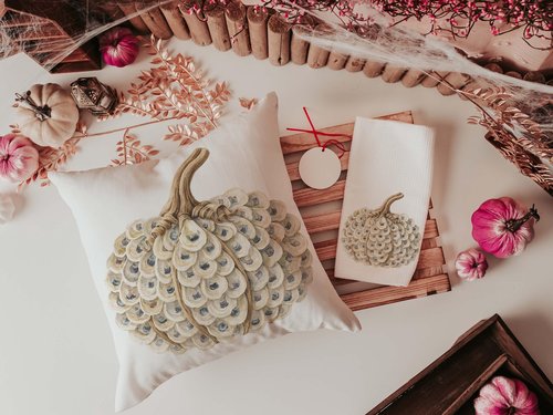 CapableByDesign Oyster shell pumpkin throw pillows