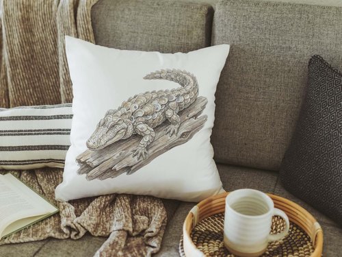 CapableByDesign oyster alligator throw pillows and matching towels