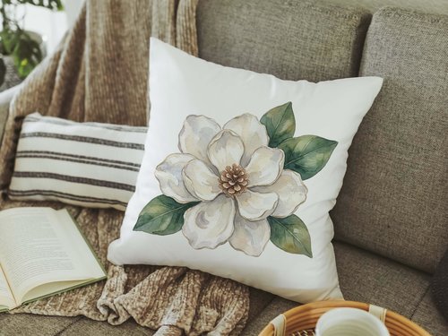 CapableByDesign oyster shell magnolia throw pillows and matching towels