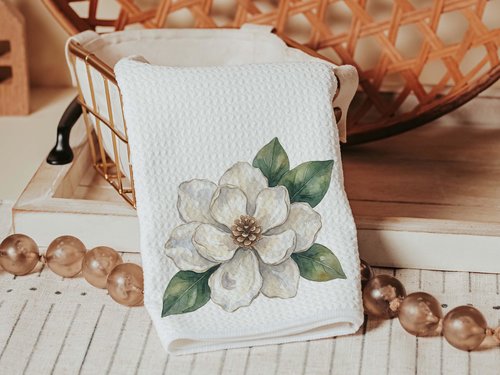 CapableByDesign oyster shell magnolia throw pillows and matching towels