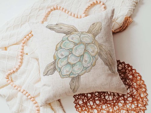 CapableByDesign oyster sea turtle throw pillows and matching towels