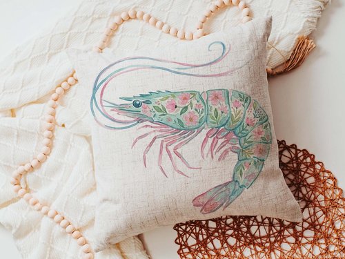 CapableByDesign floral pelican and floral shrimp throw pillows and matching towels