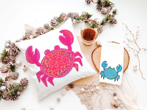 CapableByDesign Colorful crab throw pillows and matching towels