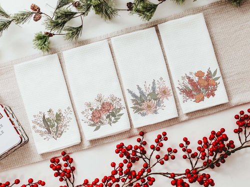 CapableByDesign Birth flower of the year set of 12 towels
