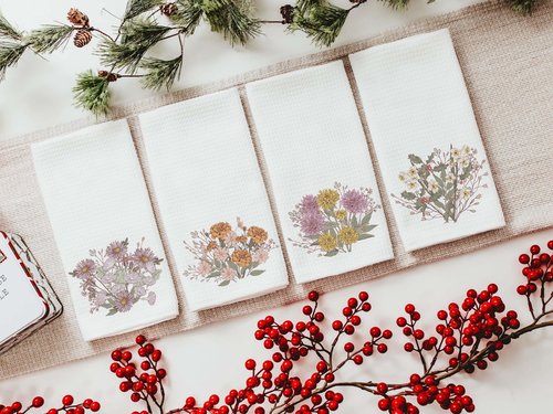 CapableByDesign Birth flower of the year set of 12 towels