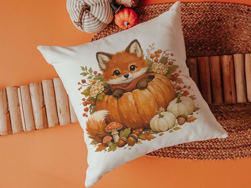 CapableByDesign woodland fox pumpkin pillow and matching towel