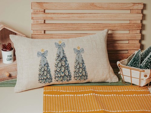 CapableByDesign oyster shell nautical Christmas tree trio throw pillow and matching towels