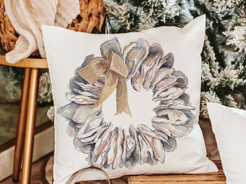 CapableByDesign oyster shell throw pillows and matching towels