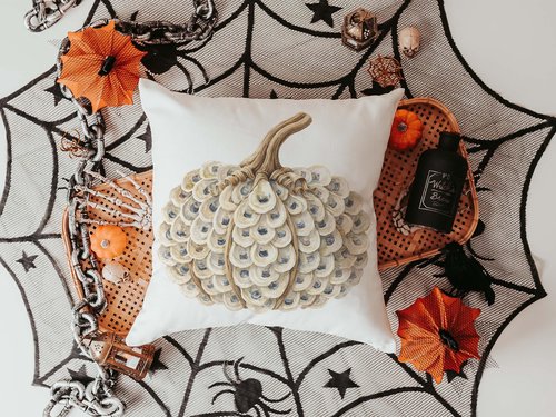 CapableByDesign Oyster shell pumpkin throw pillows