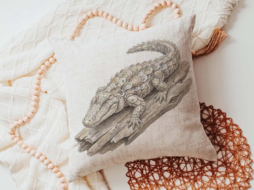 CapableByDesign oyster alligator throw pillows and matching towels