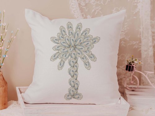CapableByDesign oyster palmetto tree throw pillows and matching towels
