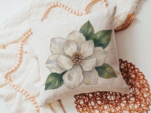 CapableByDesign oyster shell magnolia throw pillows and matching towels