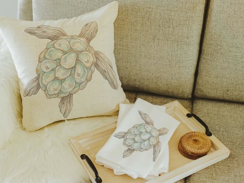 CapableByDesign oyster sea turtle throw pillows and matching towels