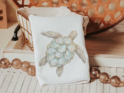 CapableByDesign oyster sea turtle throw pillows and matching towels