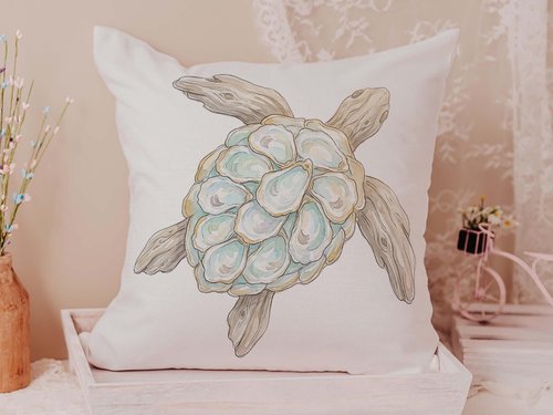 CapableByDesign oyster sea turtle throw pillows and matching towels