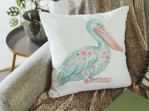CapableByDesign floral pelican and floral shrimp throw pillows and matching towels