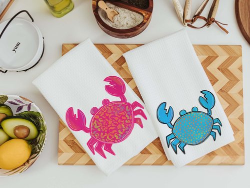 CapableByDesign Colorful crab throw pillows and matching towels