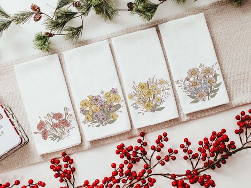 CapableByDesign Birth flower of the year set of 12 towels