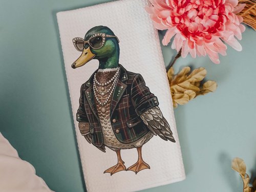 CapableByDesign Bling Mallard, Floral Mallard, Mallard with Bow, and a coordinating floral towels