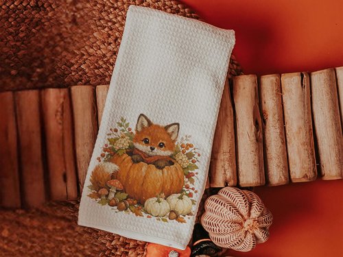 CapableByDesign woodland fox pumpkin pillow and matching towel