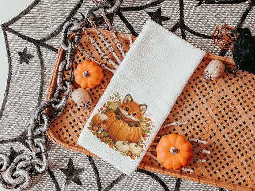 CapableByDesign woodland fox pumpkin pillow and matching towel