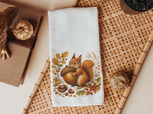 CapableByDesign autumn squirrel throw pillow and matching towel