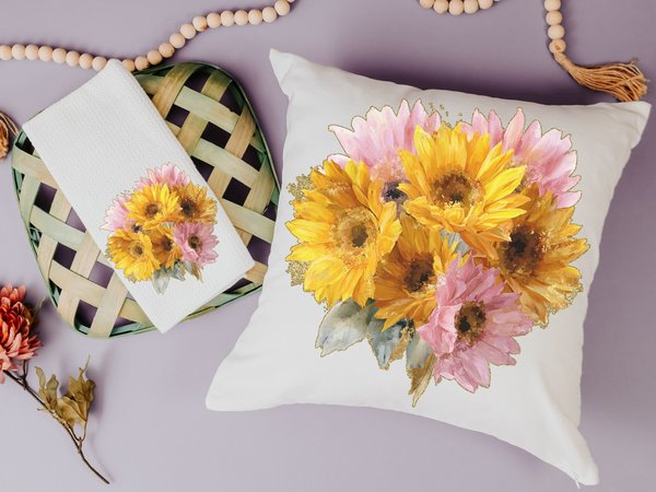 Yellow daisy birth flower throw pillow for bed