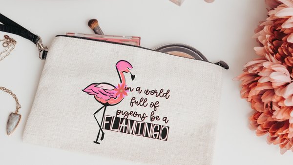 in a world full of pigeons be a flamingo cosmetic bag for purse, cute flamingo makeup bag for women, Easter basket stuffers for teenage girl