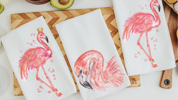 flamingo kitchen towels, new home gift for best friend, flamingo gifts for women, coastal decor beach house gifts for Mom, flamingo decor