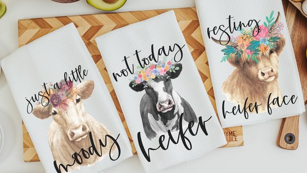 just a little moody farmhouse cow kitchen towels, not today heifer cow gifts for cow lovers, funny best friend gifts for her, farm gifts for