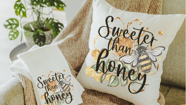 sweeter than honey bumble bee throw pillow for couch, new home gift set for her, honey bee kitchen towel, bee gifts for women, bee decor for