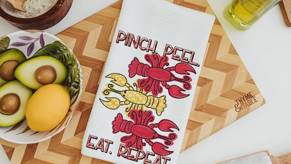 pinch peel eat repeat crawfish kitchen towel, country girl gifts, crawfish boil party decorations, Louisiana gifts, Cajun decor, Southern