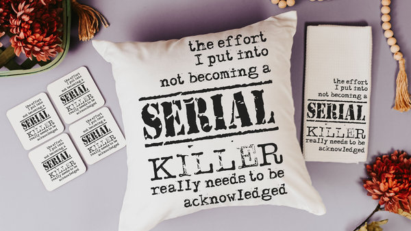 detective book reading nook pillow, dark humor gift set for best friend, serial killers and chill true crime gifts for women, funny coasters