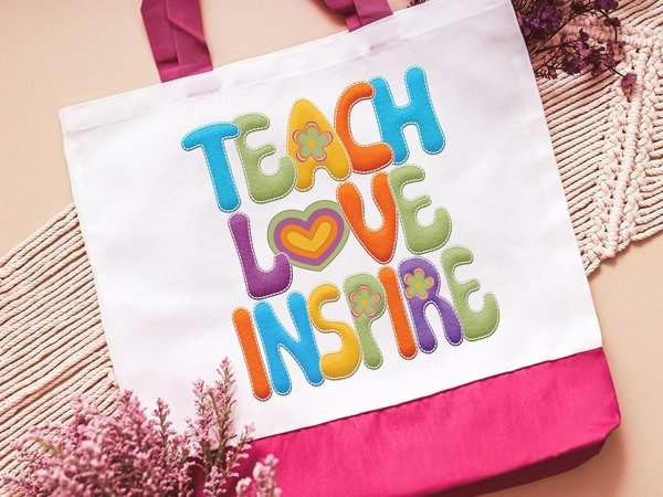 teach love inspire tote bag for women, back to school gift for teachers, first year teacher gift for coworkers, reusable shopping bag with