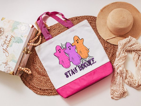 Stay boojee Halloween tote bag for women, trick or treating tote bag for kids, reusable grocery bag cute gifts for sister, October birthdays