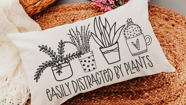 easily distracted by plants funny throw pillows for couch, plant mom gift, Mothers Day gift from daughter, plant gifts for her, gardener