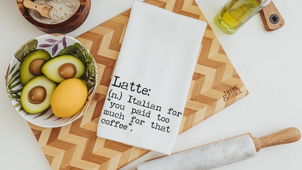 latte coffee kitchen towel funny kitchen hand towels, coffee lover gift for her, coffee bar decor, sarcastic gifts for coworkers, best gifts