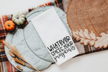 whatever spices your pumpkin funny kitchen towels, pumpkin spice girl fall kitchen decor, bridal shower kitchen gift for new home, PSL basic