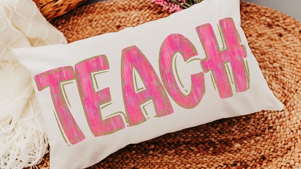 pink teach lumbar pillow for chair, cute teacher appreciation gifts for preschool teachers, kindergarten teacher office, best gifts for