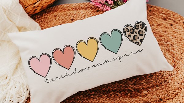 teach love inspire lumbar accent pillow for couch, 2026 teacher appreciation gifts for women, end of year teacher gift from coworker, boho