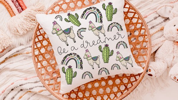 inspirational llama throw pillow for bed, cactus decor southwest nursery decor, pre teenage girl gifts, gender neutral baby gift, tween girl